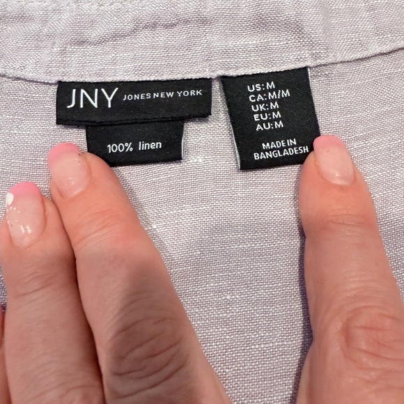 JNY Jones New York 100% Linen Button Front Top – Size M – Soft Lavender - Picture 4 of 6